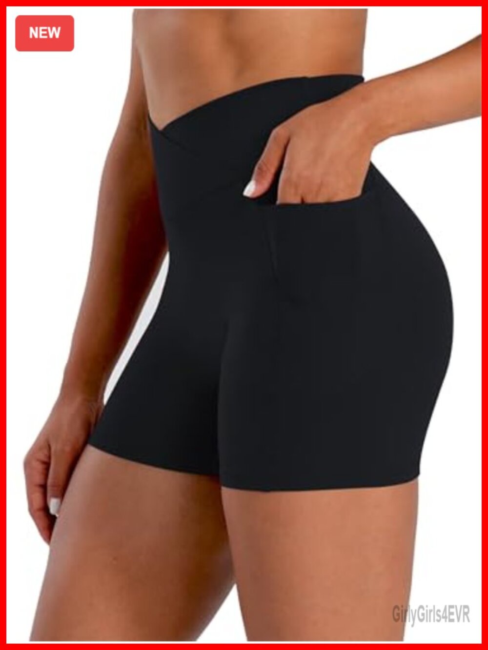 High Waisted Crossover Biker Shorts with Pockets 4 Inch Inseam